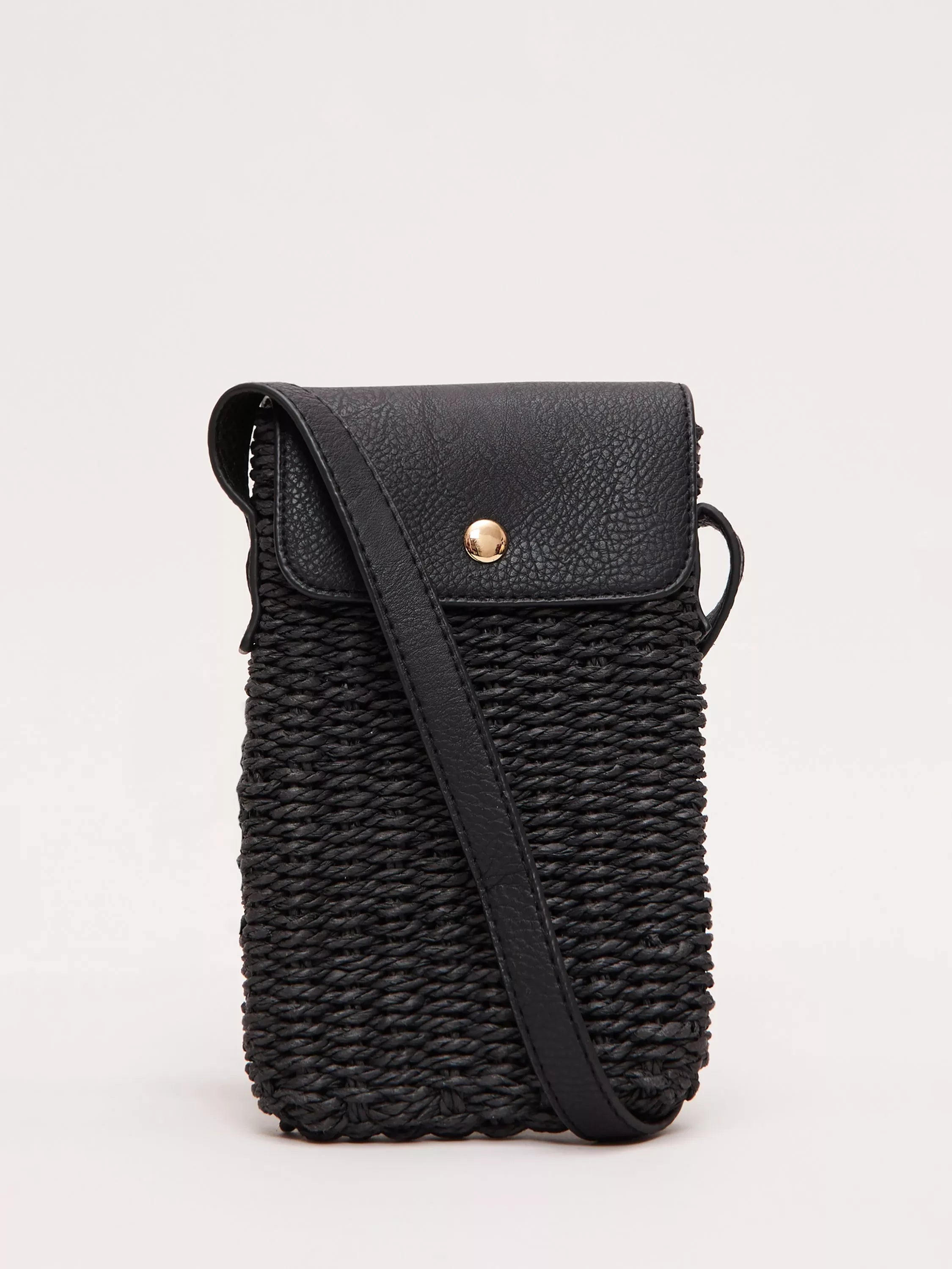 Phase Eight straw crossbody phone bag black, imported from the UK