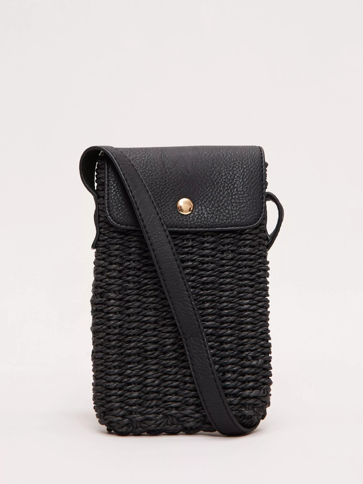 Phase Eight straw crossbody phone bag black, imported from the UK