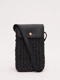 Phase Eight straw crossbody phone bag black, imported from the UK