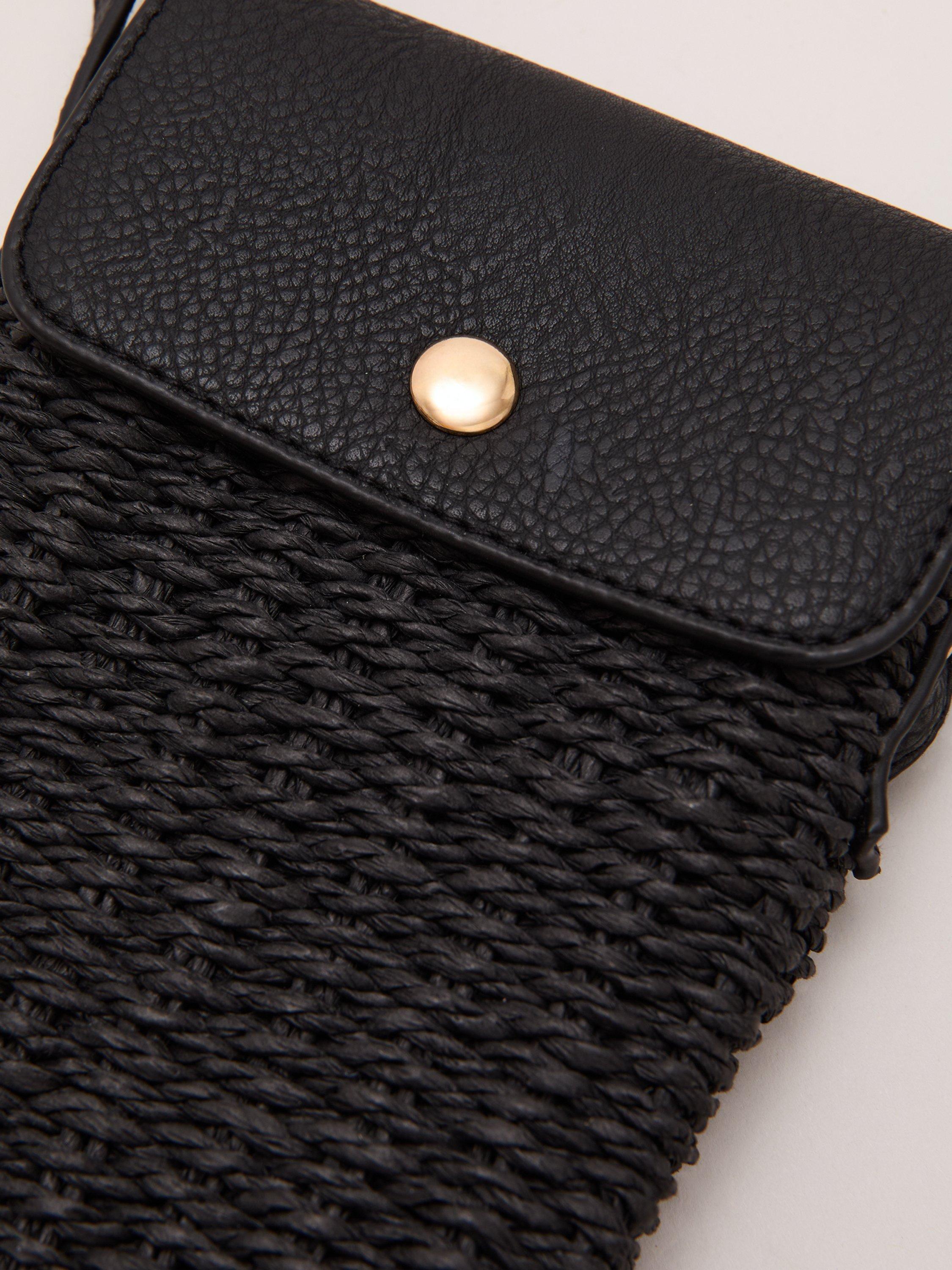 Phase Eight straw crossbody phone bag black, imported from the UK
