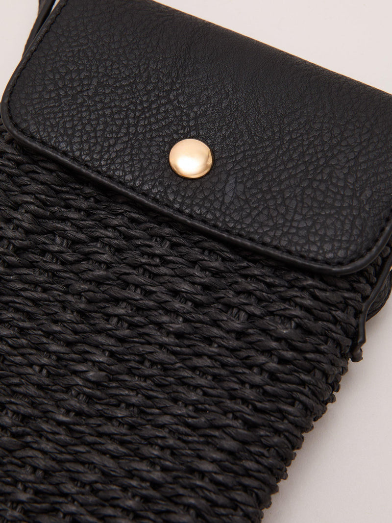 Phase Eight straw crossbody phone bag black, imported from the UK
