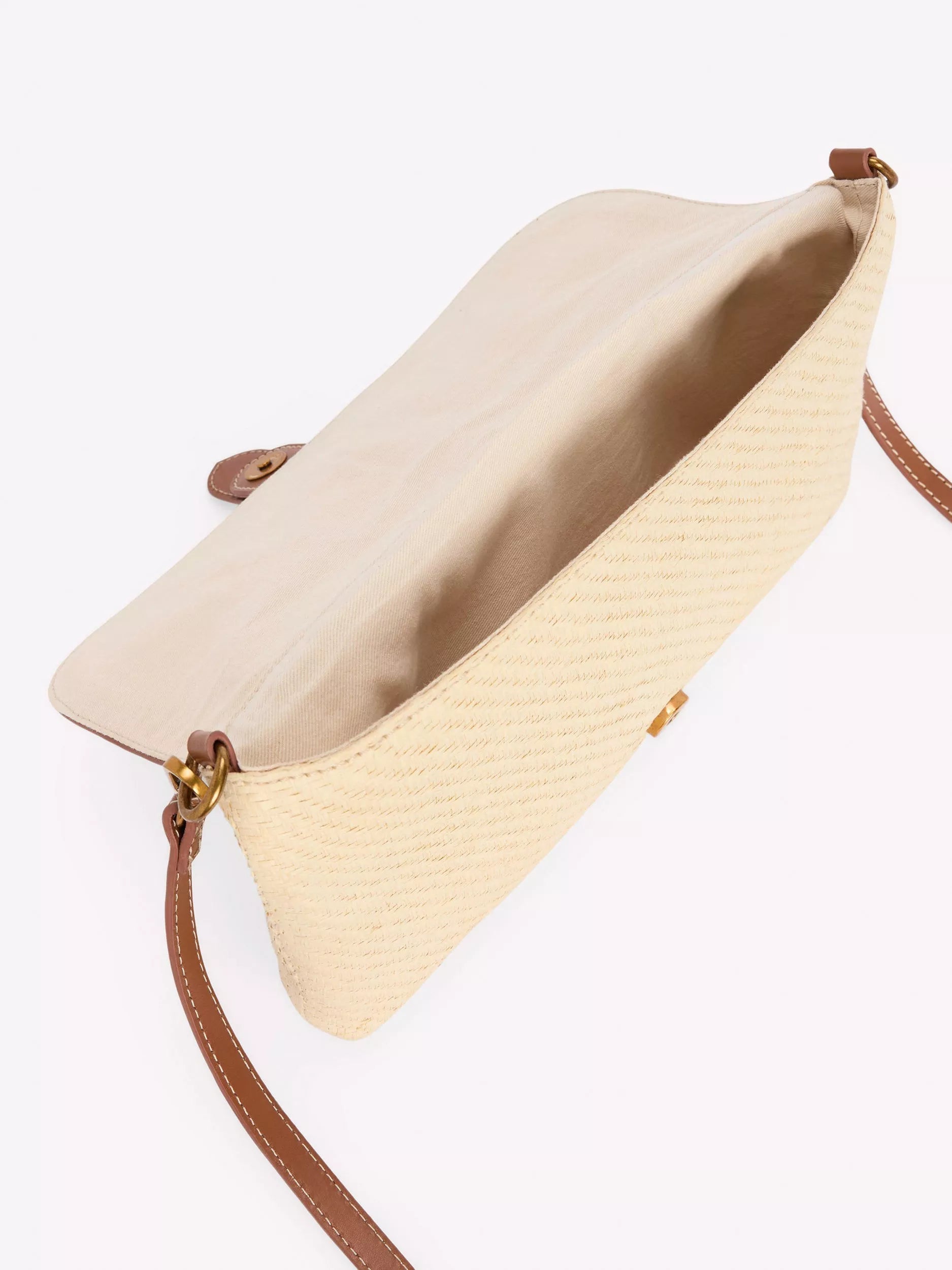 Boden raffia clutch bag brown multi, imported from the UK