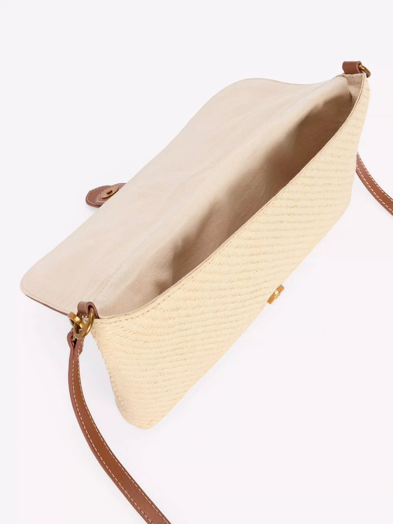 Boden raffia clutch bag brown multi, imported from the UK