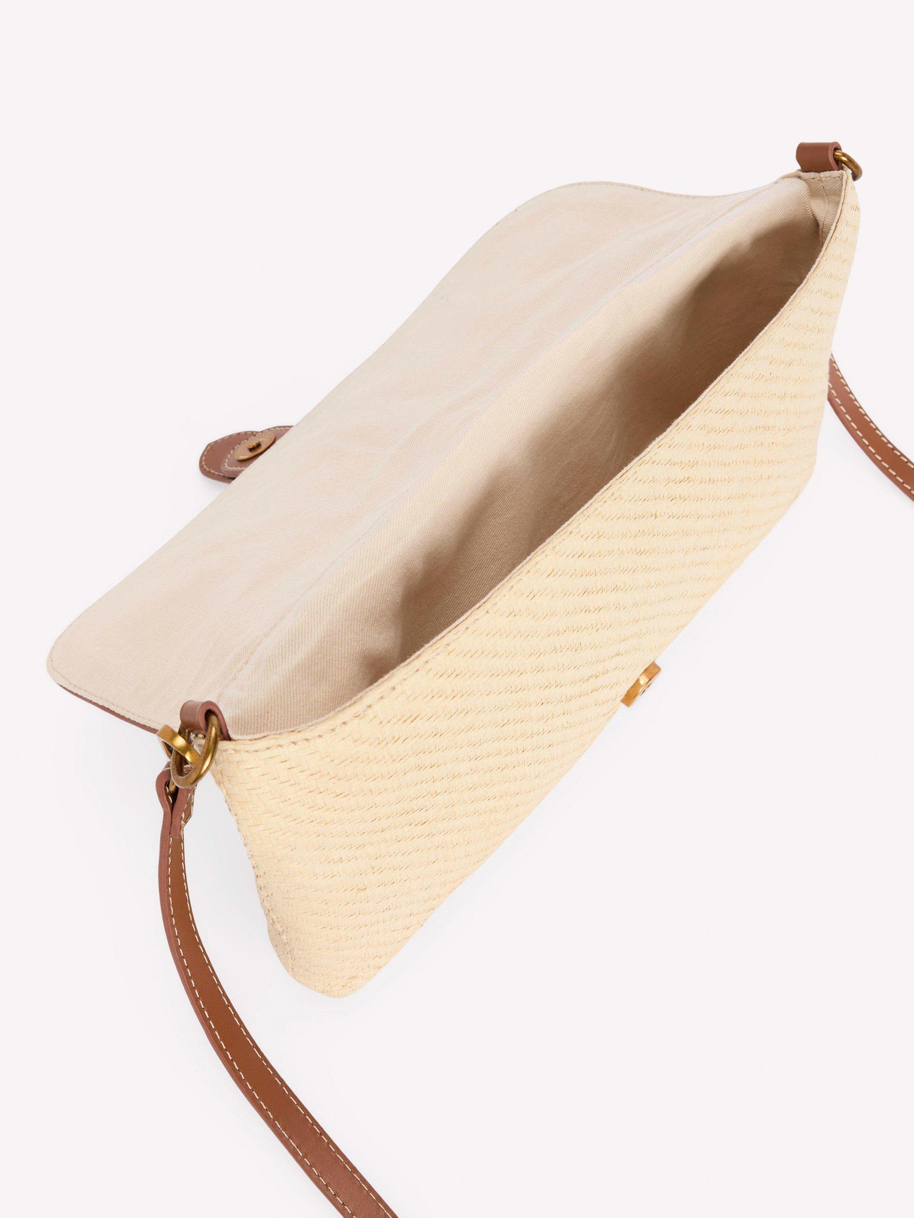 Boden raffia clutch bag brown multi, imported from the UK