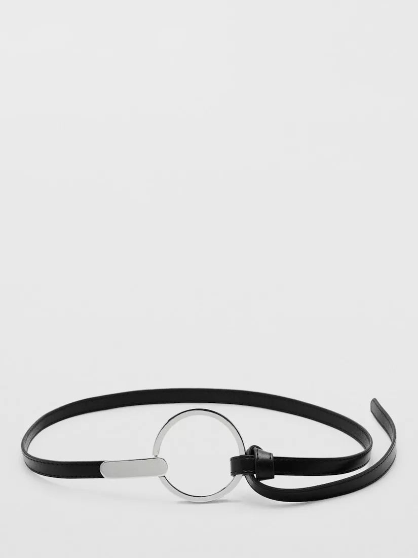 Mango slim belt black circular buckle (British brand)