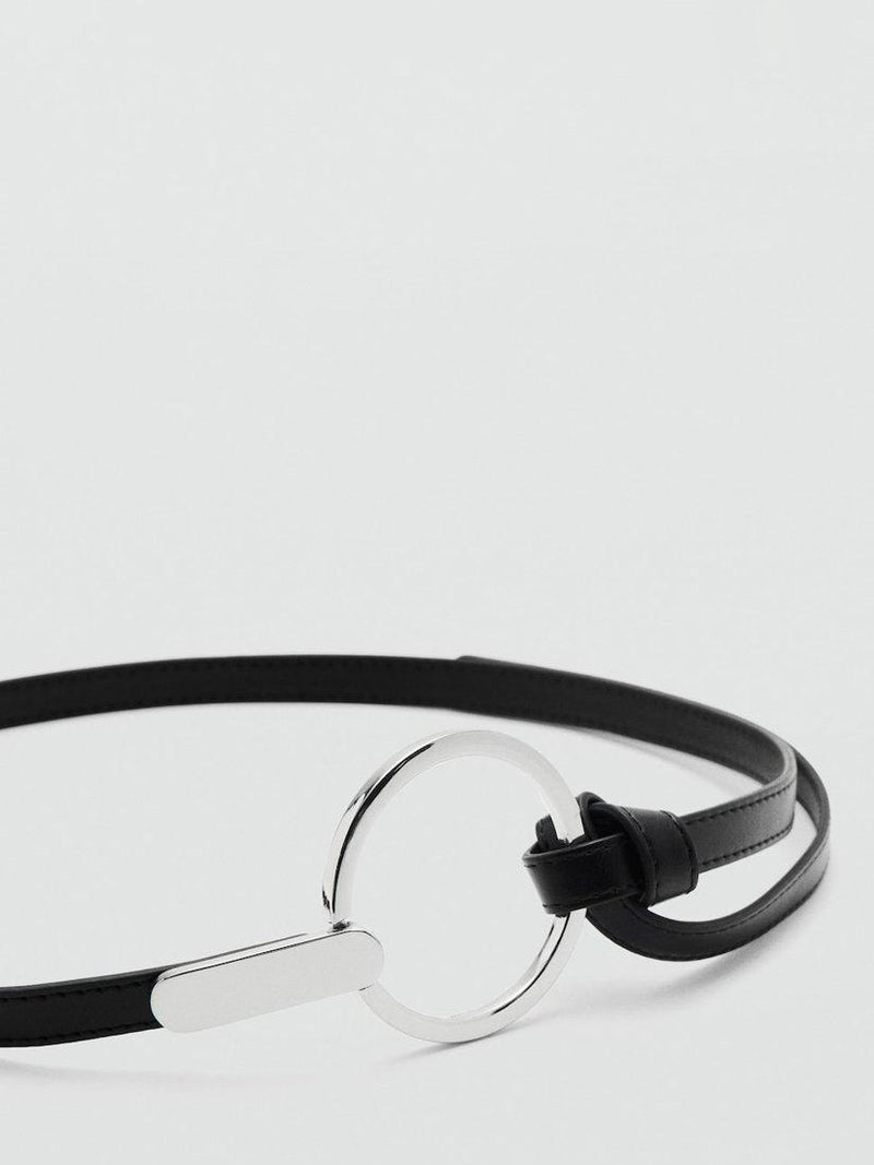 Mango slim belt black circular buckle (British brand)