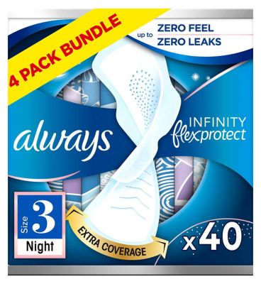 Always Infinity Night (Size 3) Sanitary Towels Wings 10 Pads x4 Bundle GOODS Boots   