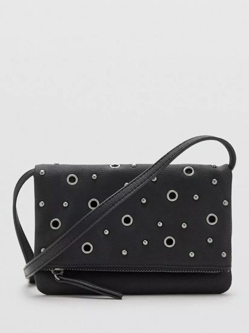 Mango Kids crossbody eyelet flapover bag in black - British product