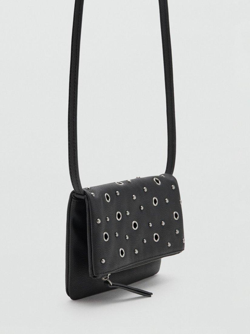 Mango Kids crossbody eyelet flapover bag in black - British product