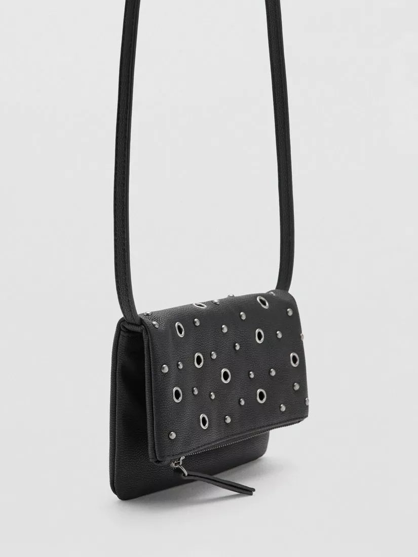Mango Kids crossbody eyelet flapover bag in black - British product