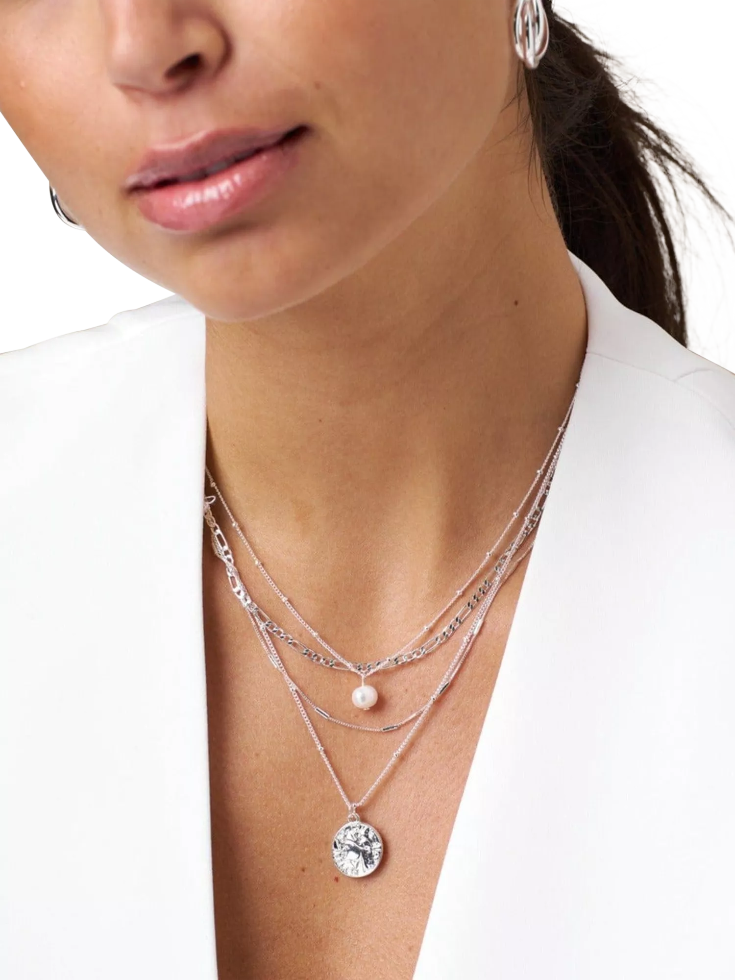 Orelia satellite chain necklace with freshwater pearl (British brand)