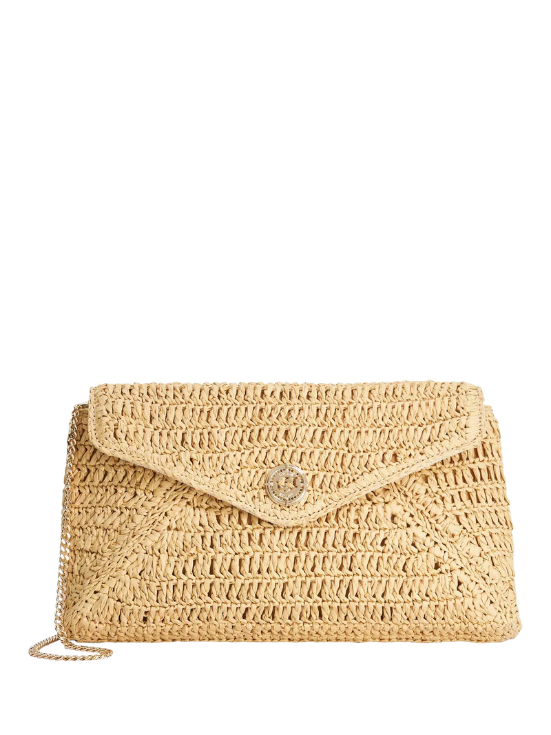 Dune London raffia clutch bag natural woven finish - British product