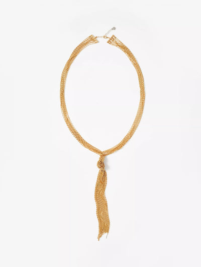 John Lewis Mint Velvet Fringe Knotted Lariat Longline Gold Necklace 60cm- Buy online at McGrocer