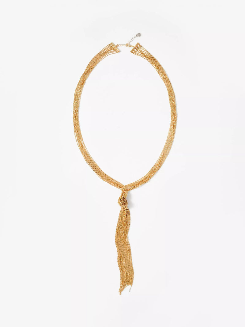 Mint Velvet gold fringe knotted lariat necklace (British brand)