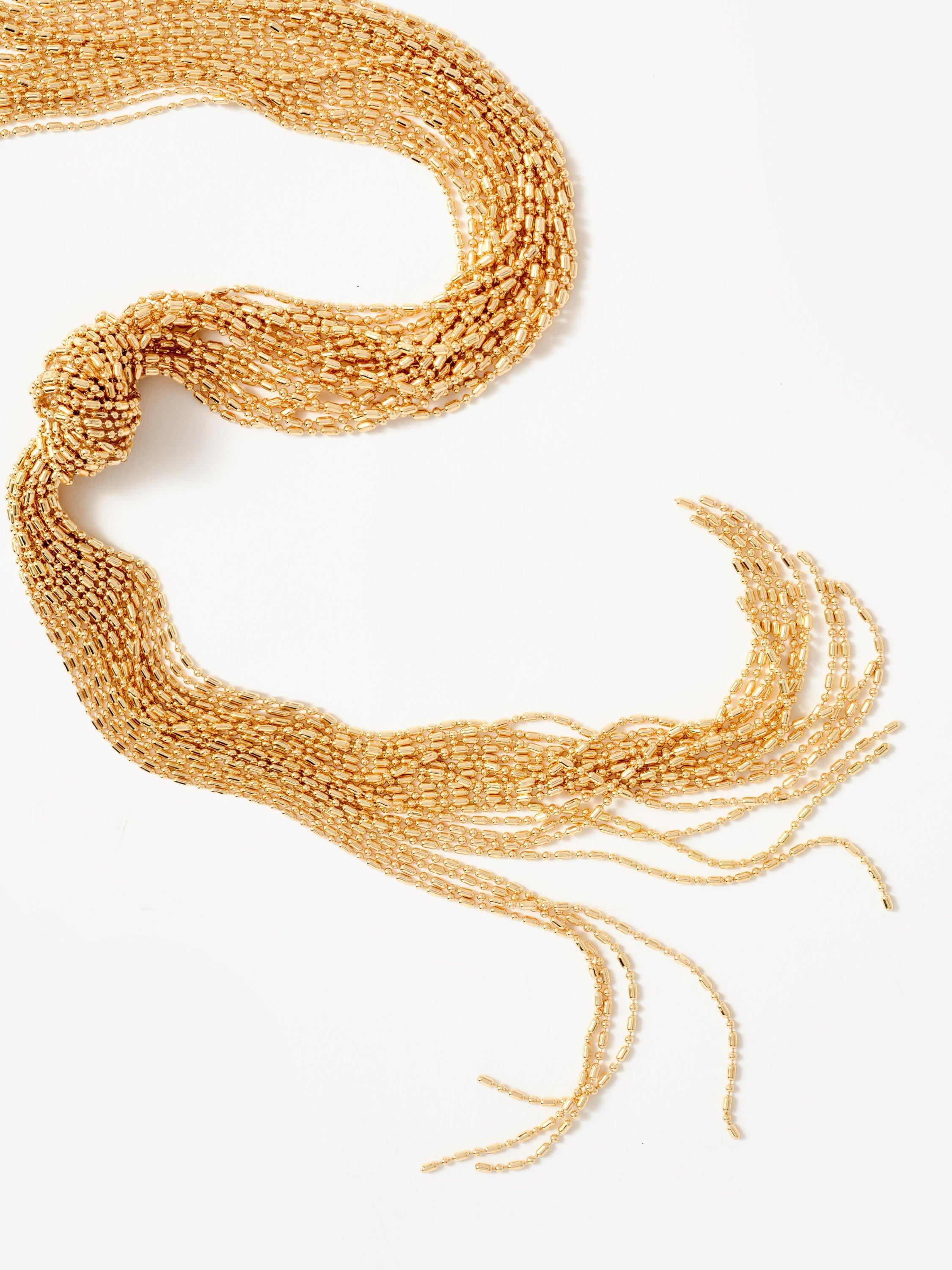 Mint Velvet gold fringe knotted lariat necklace (British brand)