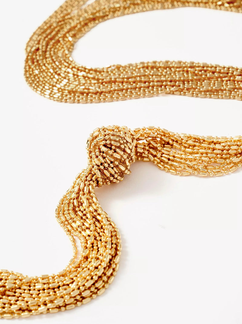 Mint Velvet gold fringe knotted lariat necklace (British brand)
