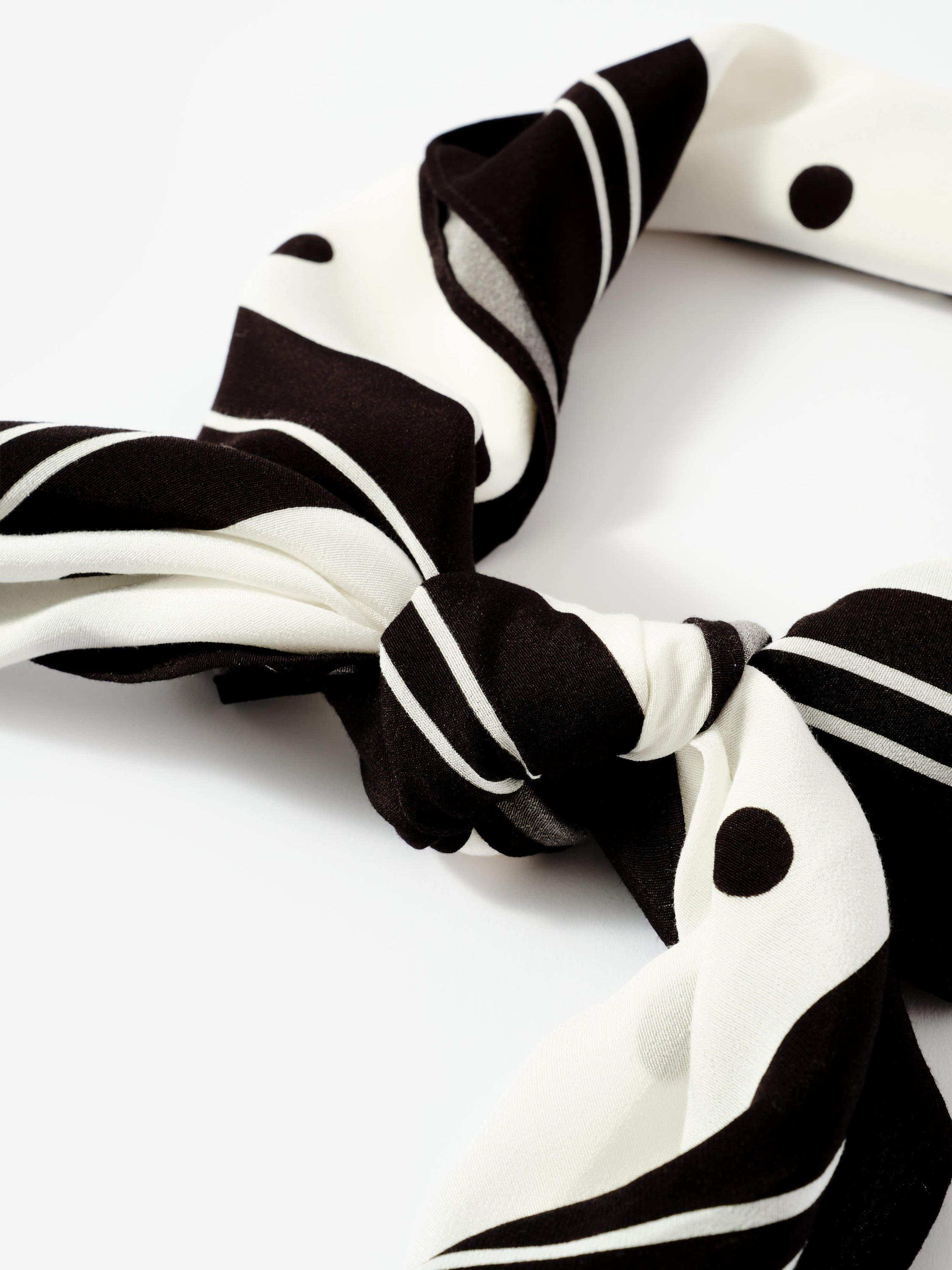Mint Velvet polka dot contrast border scarf 90x90cm white black, UK version