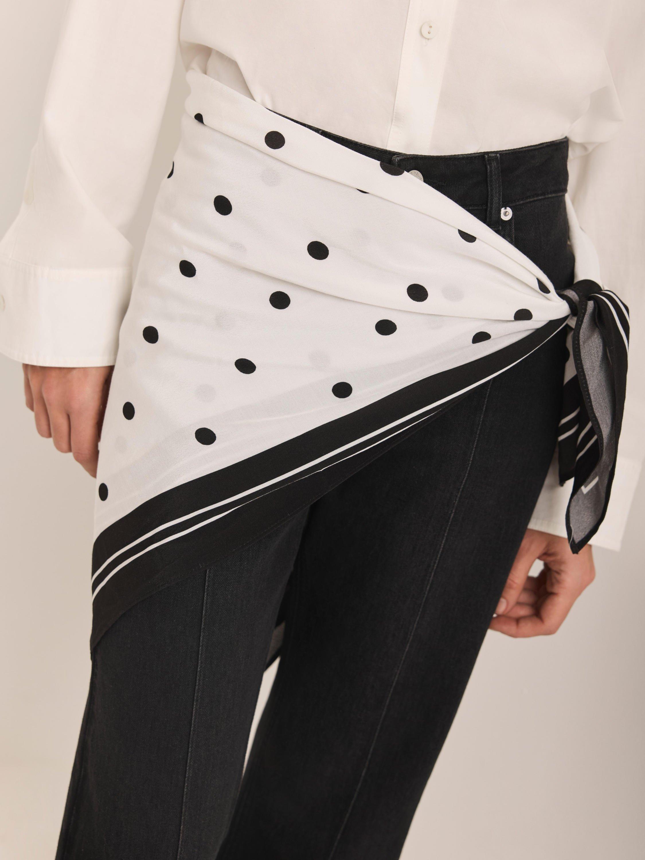 Mint Velvet polka dot contrast border scarf 90x90cm white black, UK version