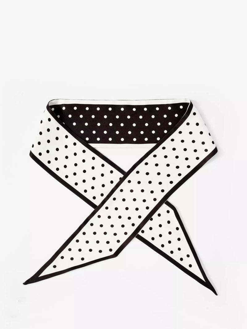 Mint Velvet Reversible Polka Dot Skinny Scarf, Black/White