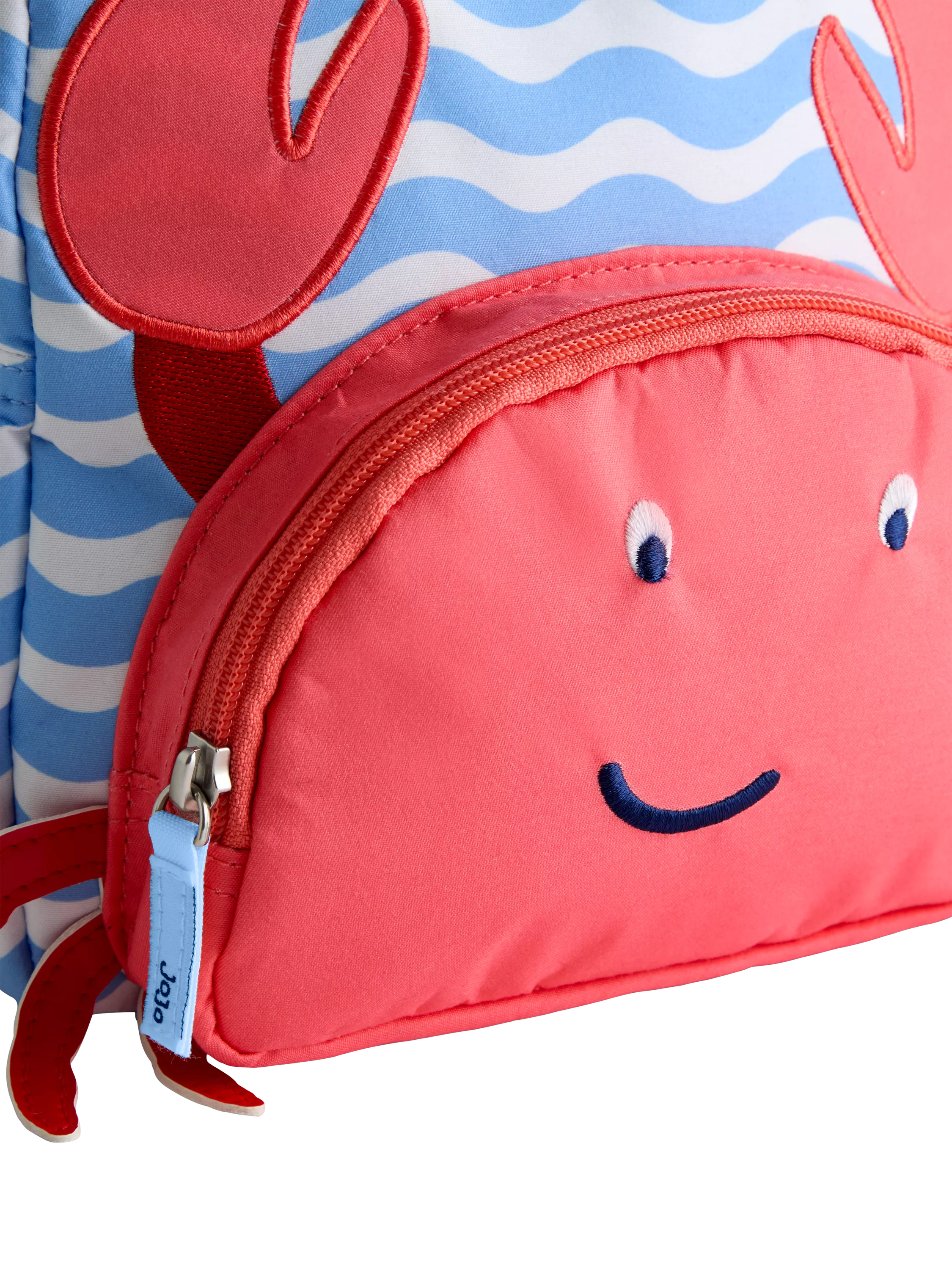 JoJo Maman Bébé kids' crab appliqué backpack mid blue, UK version