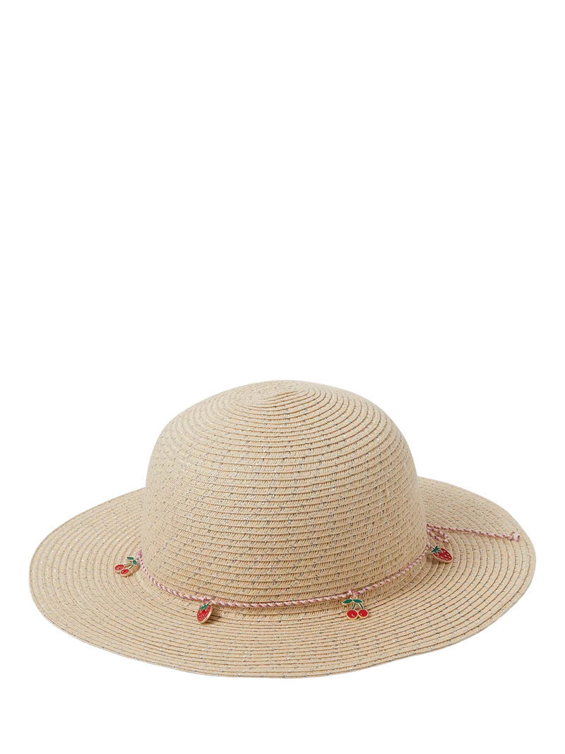 Angels by Accessorize Kids' Cherry Charm Straw Hat, Natural, 3-6 years