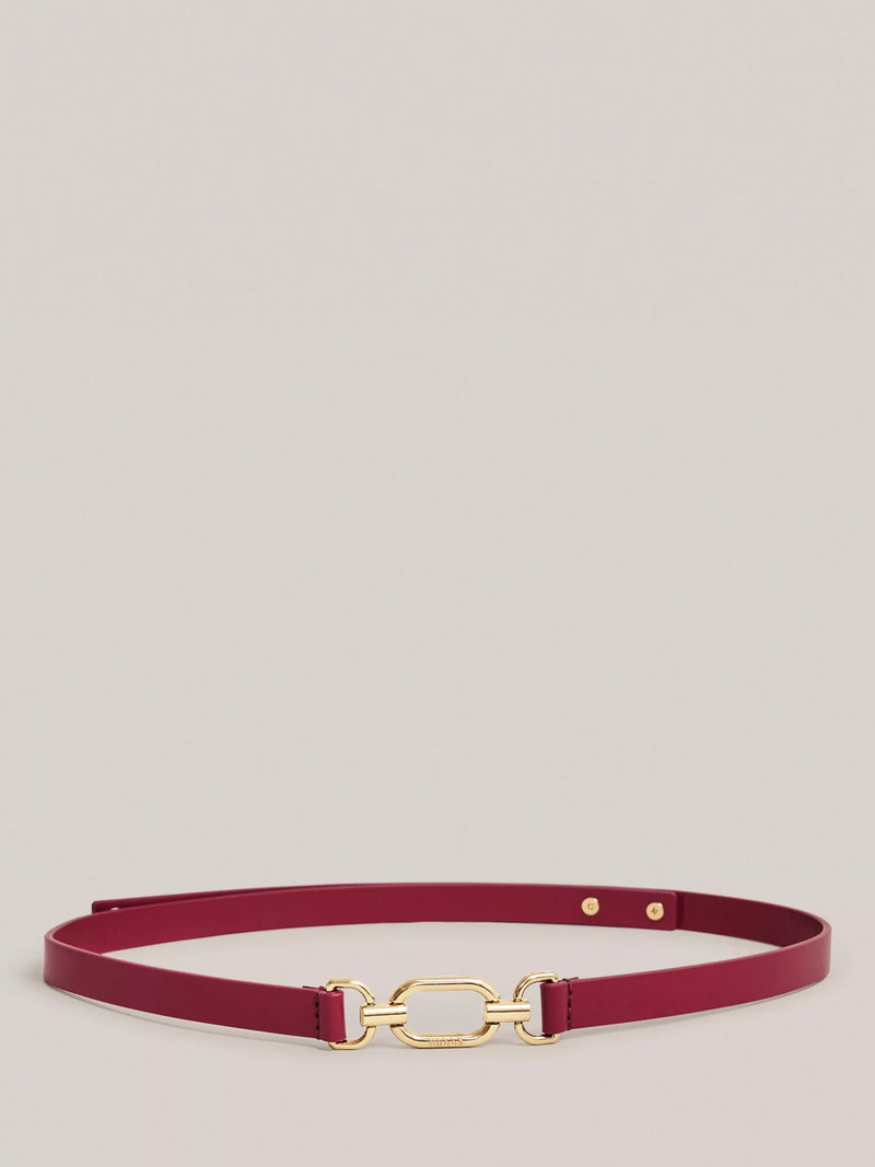 Hobbs Cecelia Chain Buckle Pure Leather Belt, Beetroot Pink, S