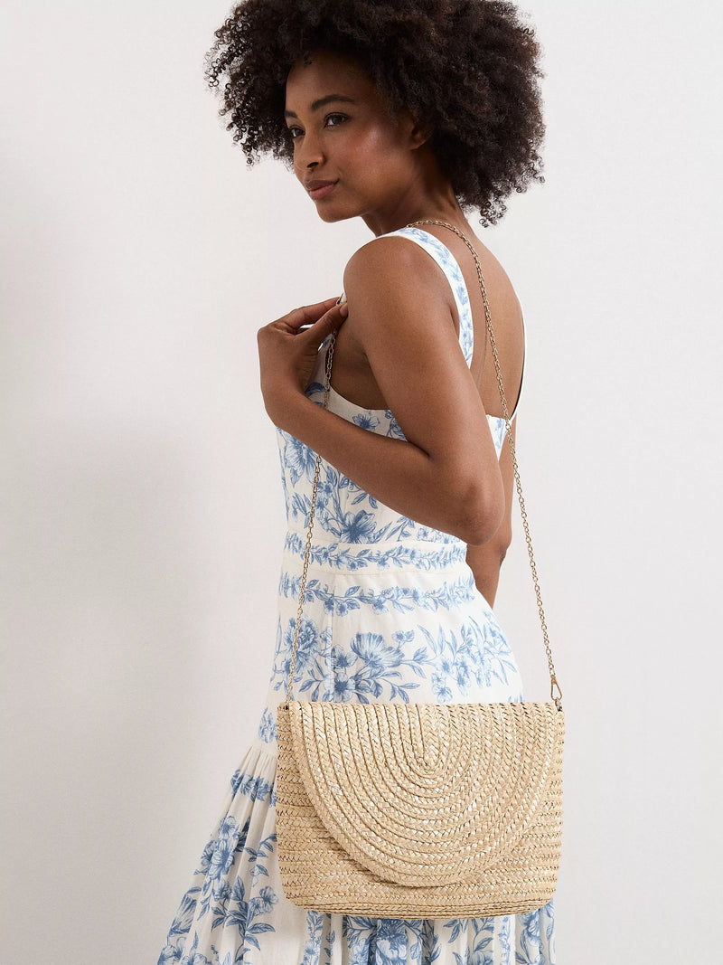 Phase Eight straw clutch bag neutral, imported from the UK