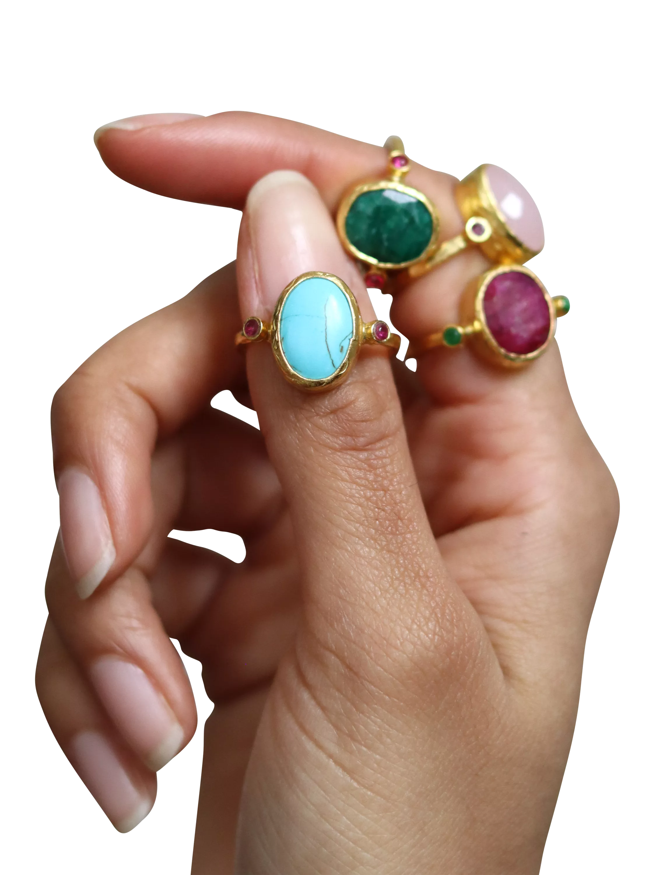 Ottoman Hands adjustable rose quartz ring, imported from the UK