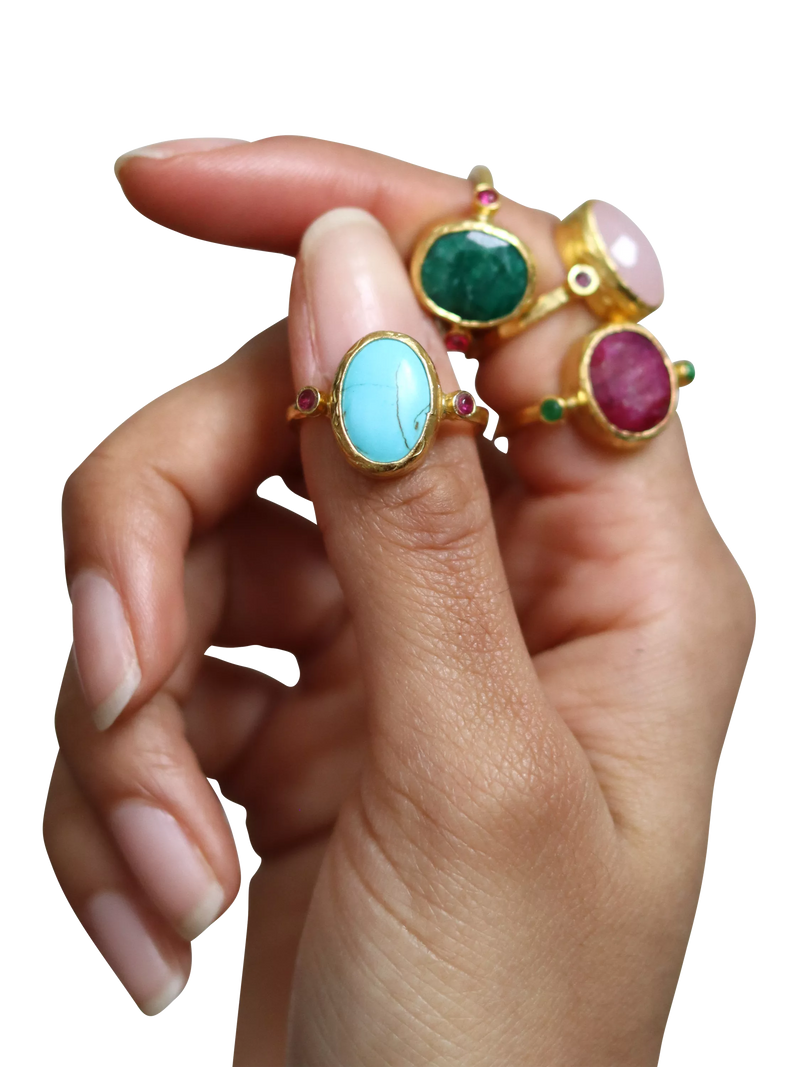 Ottoman Hands adjustable rose quartz ring, imported from the UK