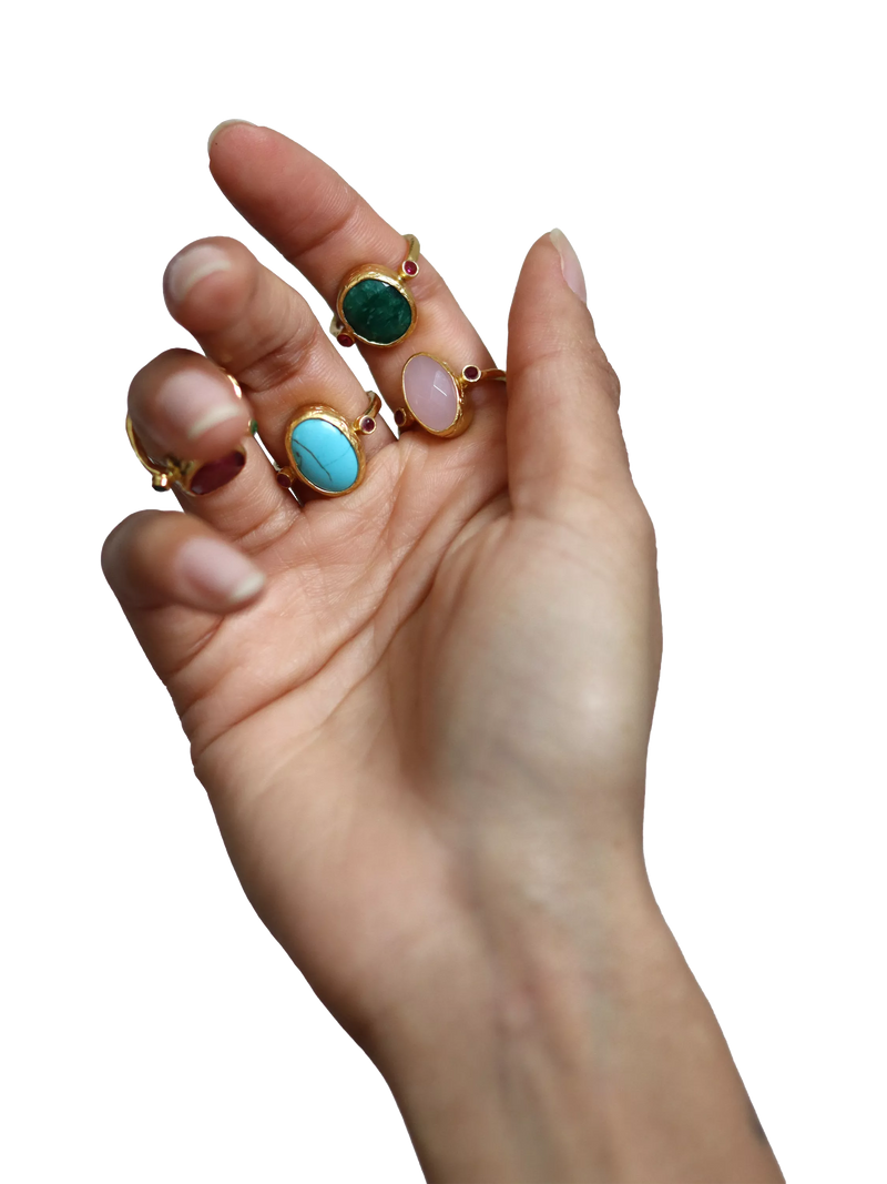 Ottoman Hands adjustable rose quartz ring, imported from the UK