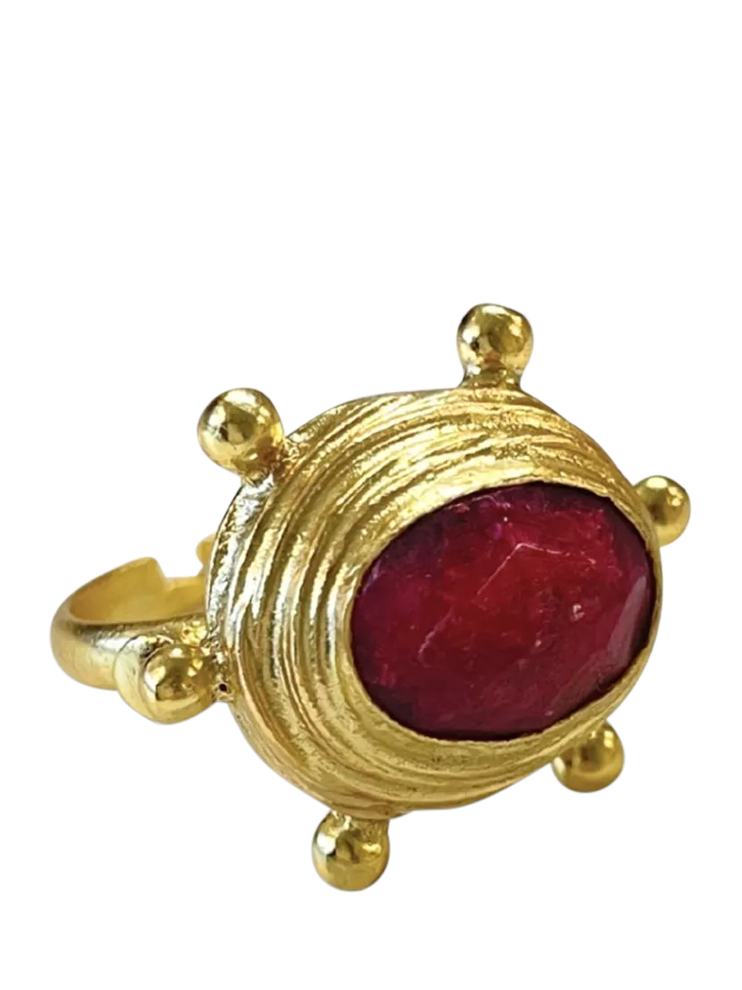 Ottoman Hands Zand Ruby adjustable ring gold - British product