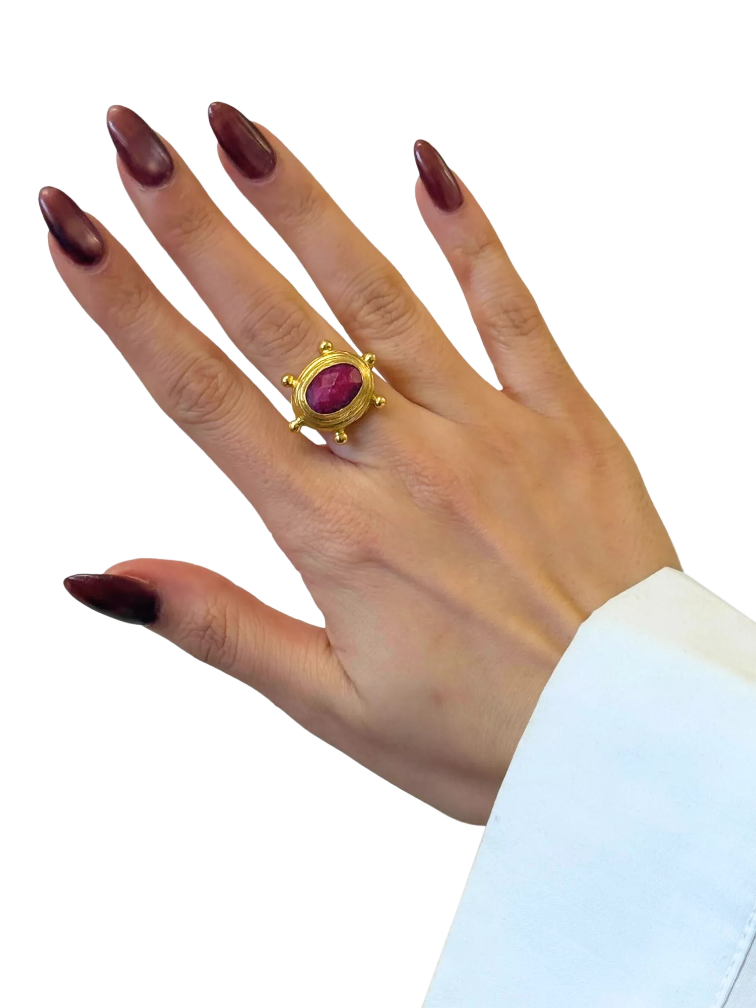 Ottoman Hands Zand Ruby adjustable ring gold - British product
