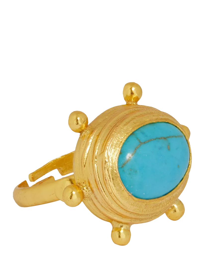 Ottoman Hands adjustable turquoise ring gold plated, UK version