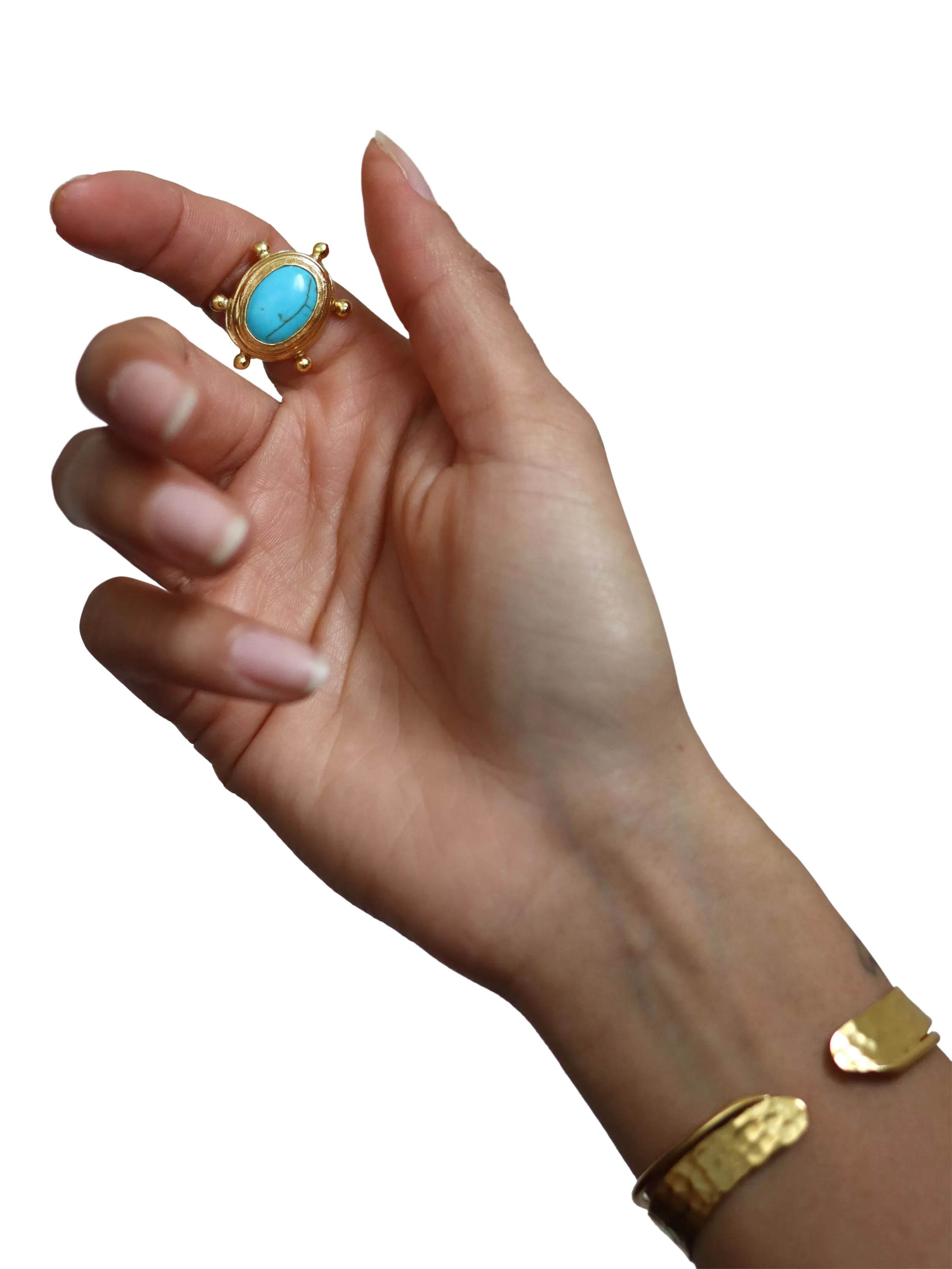 Ottoman Hands adjustable turquoise ring gold plated, UK version