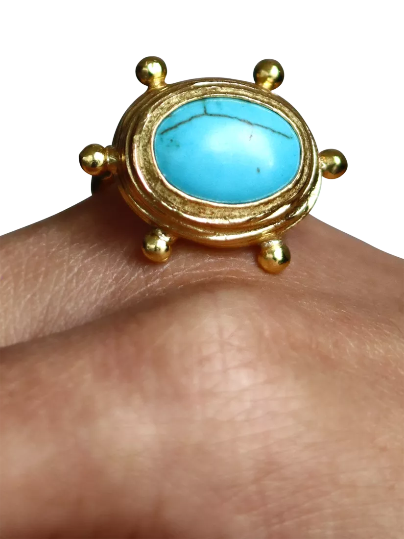 Ottoman Hands adjustable turquoise ring gold plated, UK version