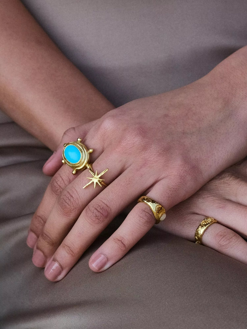Ottoman Hands adjustable turquoise ring gold plated, UK version