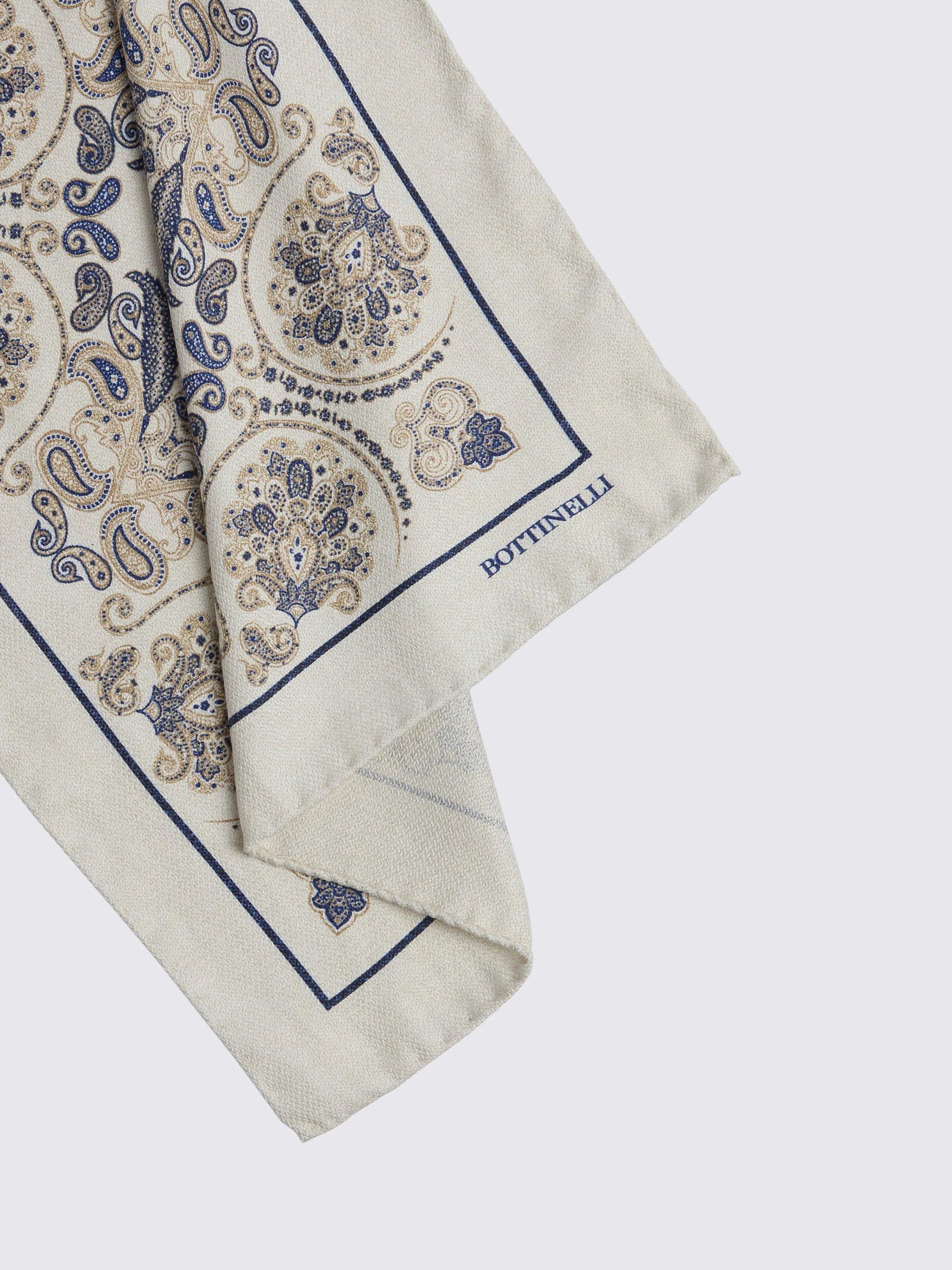 Moss Italian paisley pocket square neutral, imported from the UK