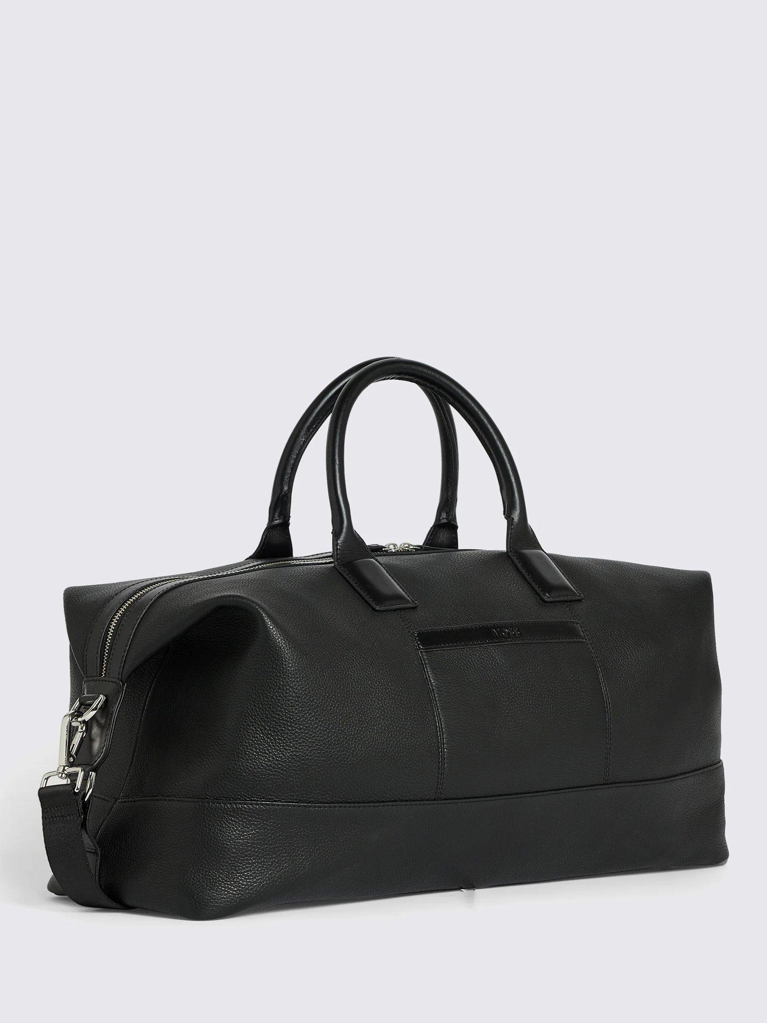 Moss grained leather holdall in black, British brand