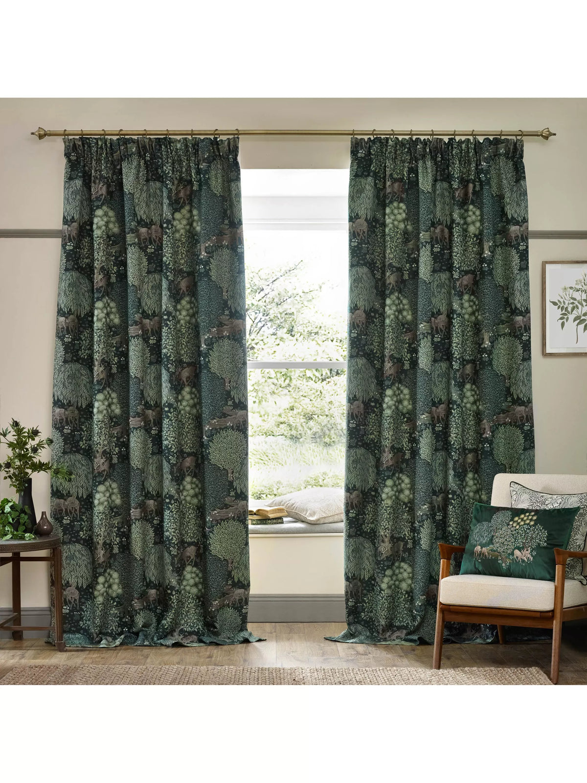Morris & Co. Brook curtains forest green jacquard - British product