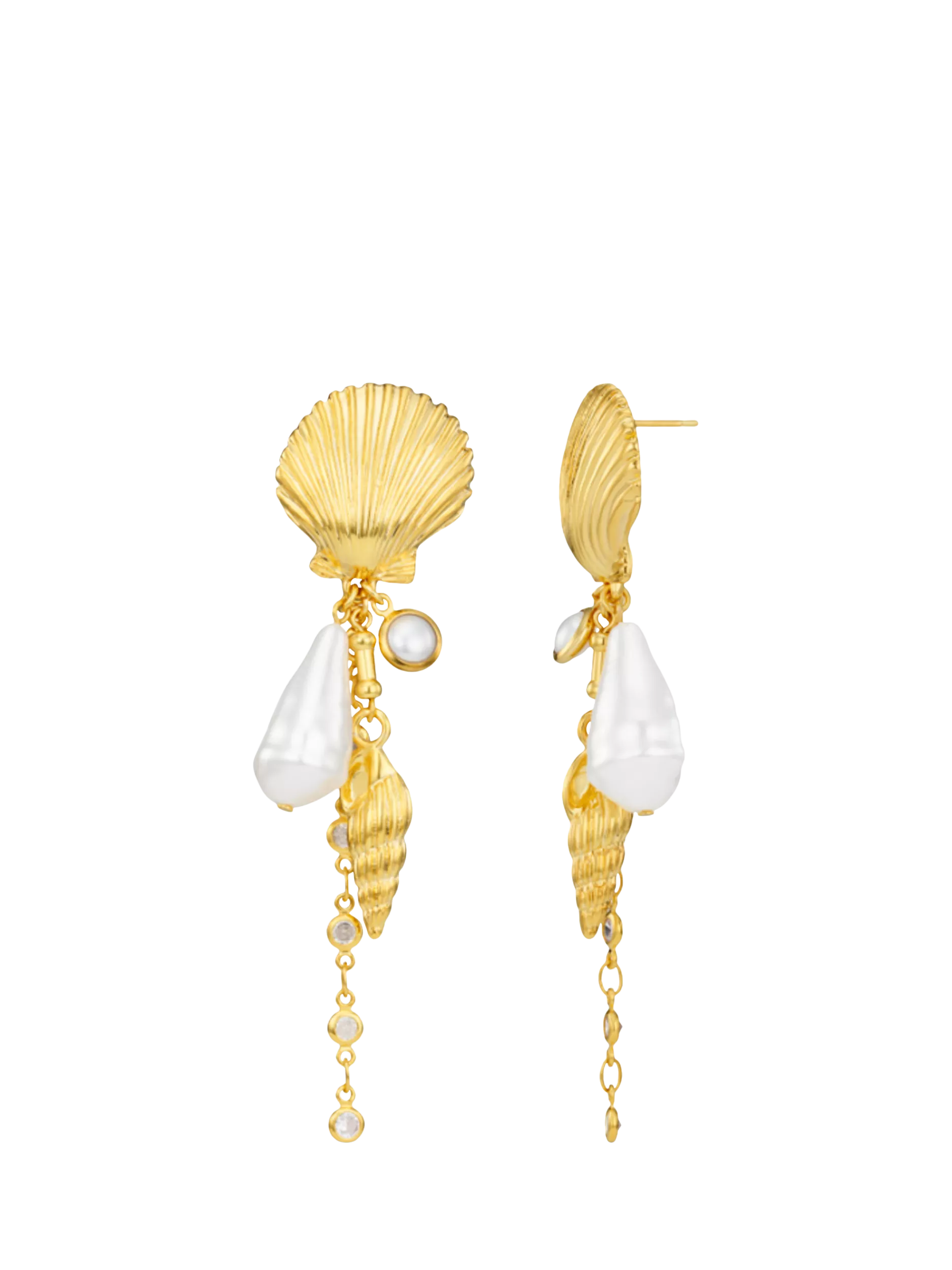 Orelia shell and pearl drop earrings gold plated, imported from the UK