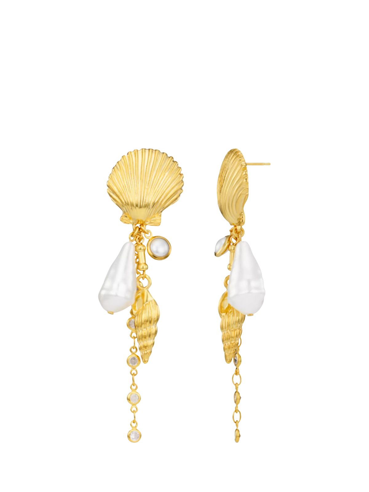 Orelia shell and pearl drop earrings gold plated, imported from the UK