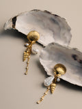 Orelia shell and pearl drop earrings gold plated, imported from the UK