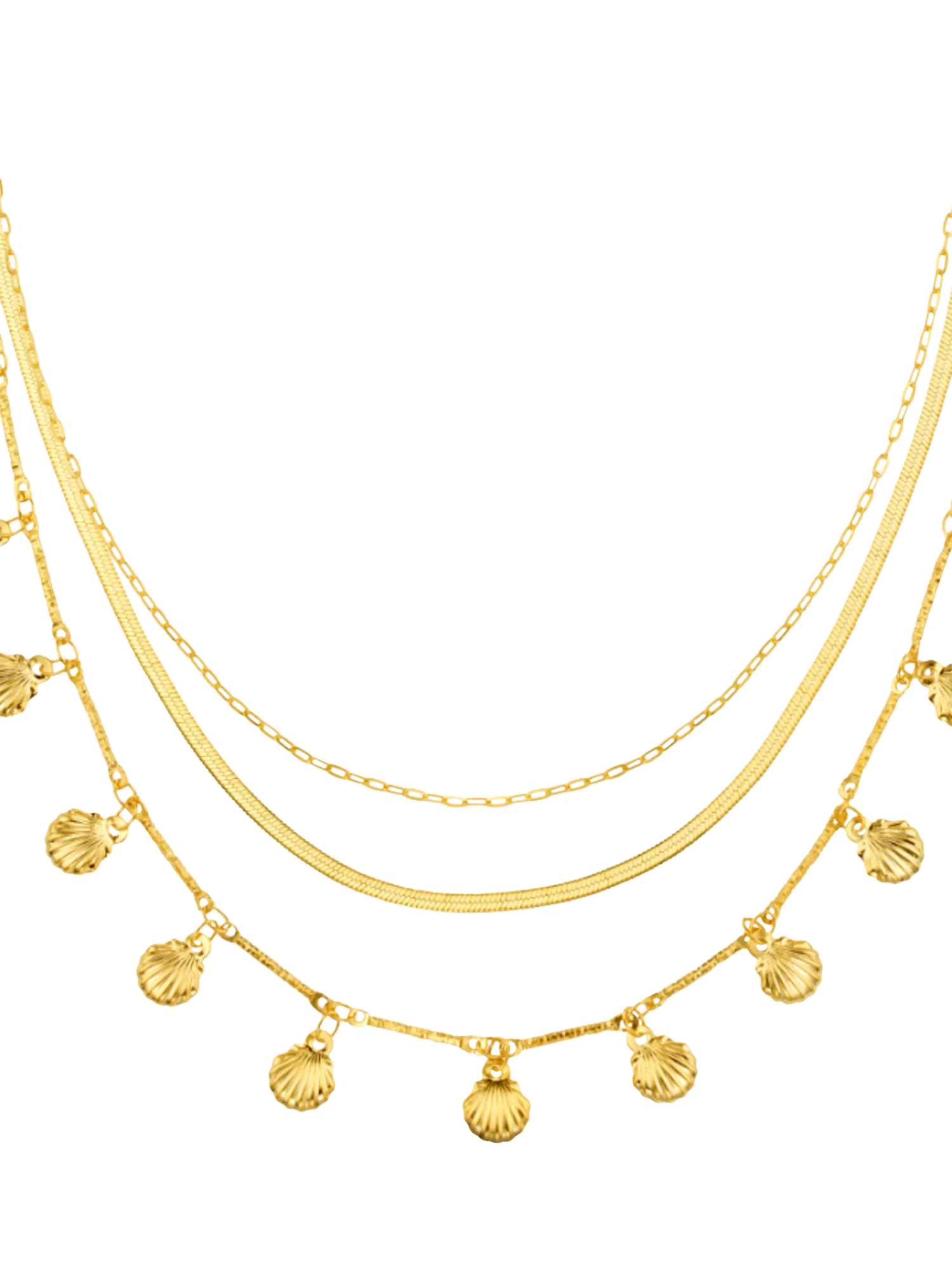 Orelia shell fringe 3-row necklace pale gold, UK version