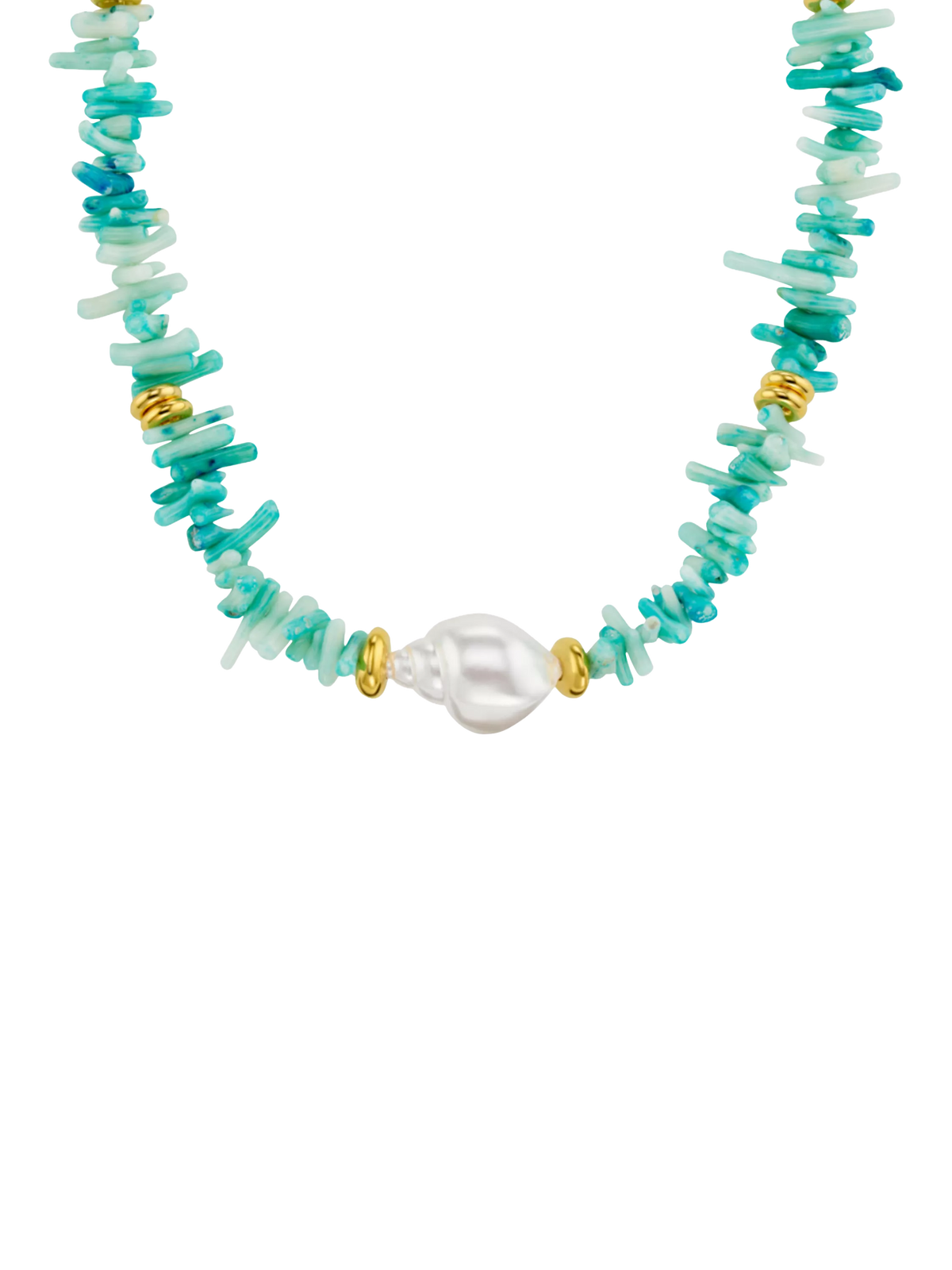 Orelia statement necklace with blue coral chips and pearls, gold plated, UK version