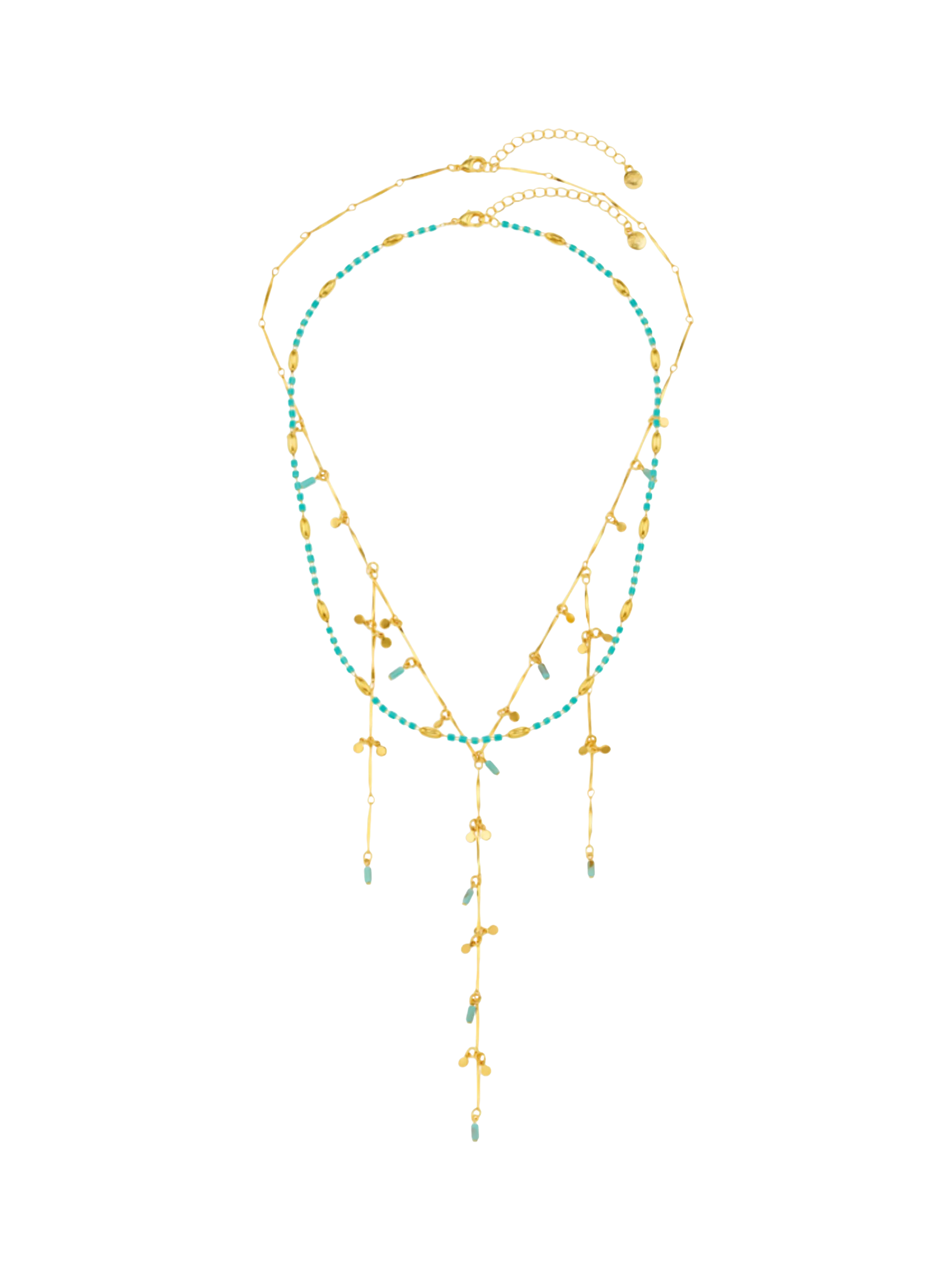 Orelia turquoise bead fringe lariat necklace gold plated, imported from the UK