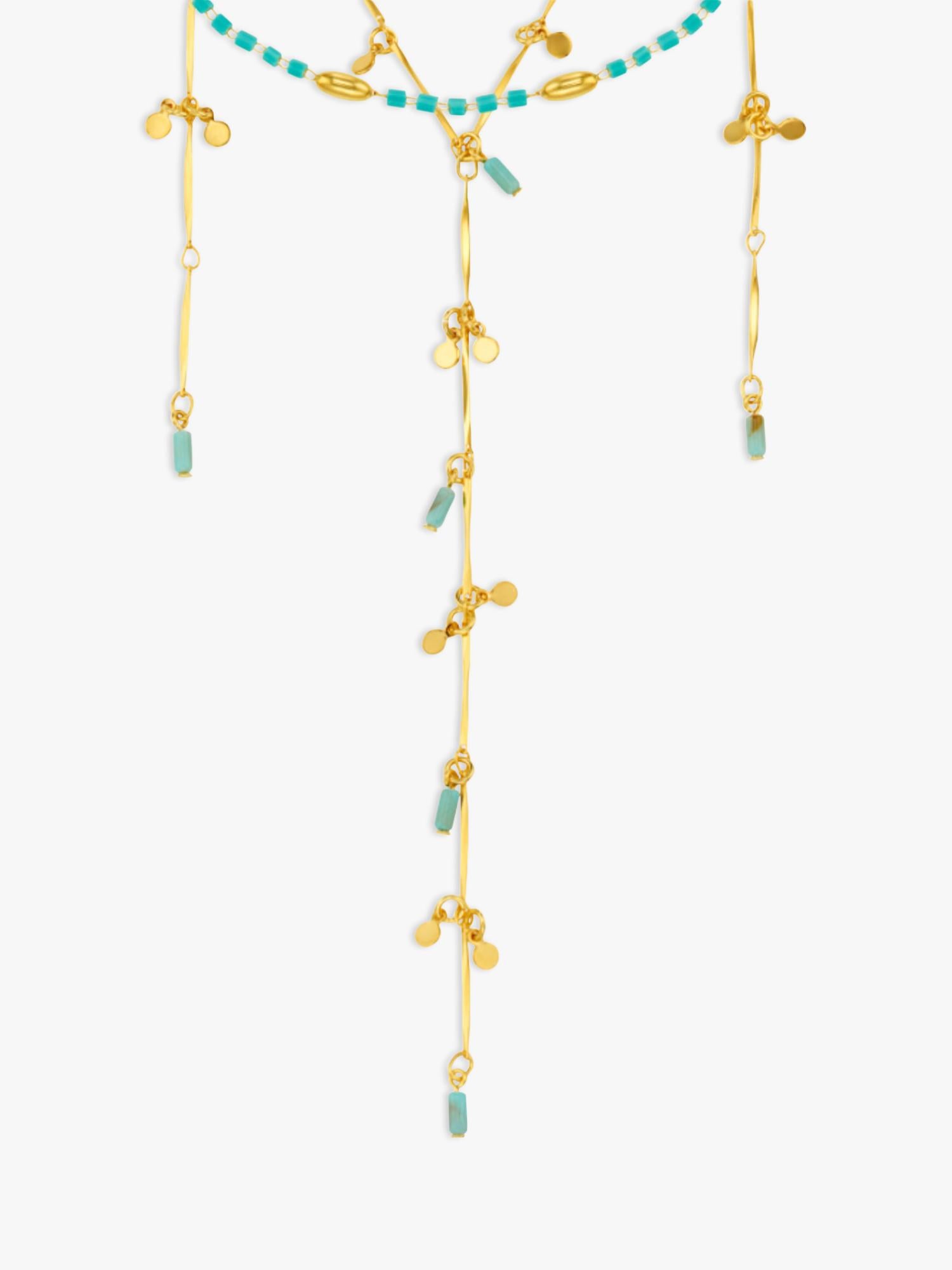 Orelia turquoise bead fringe lariat necklace gold plated, imported from the UK