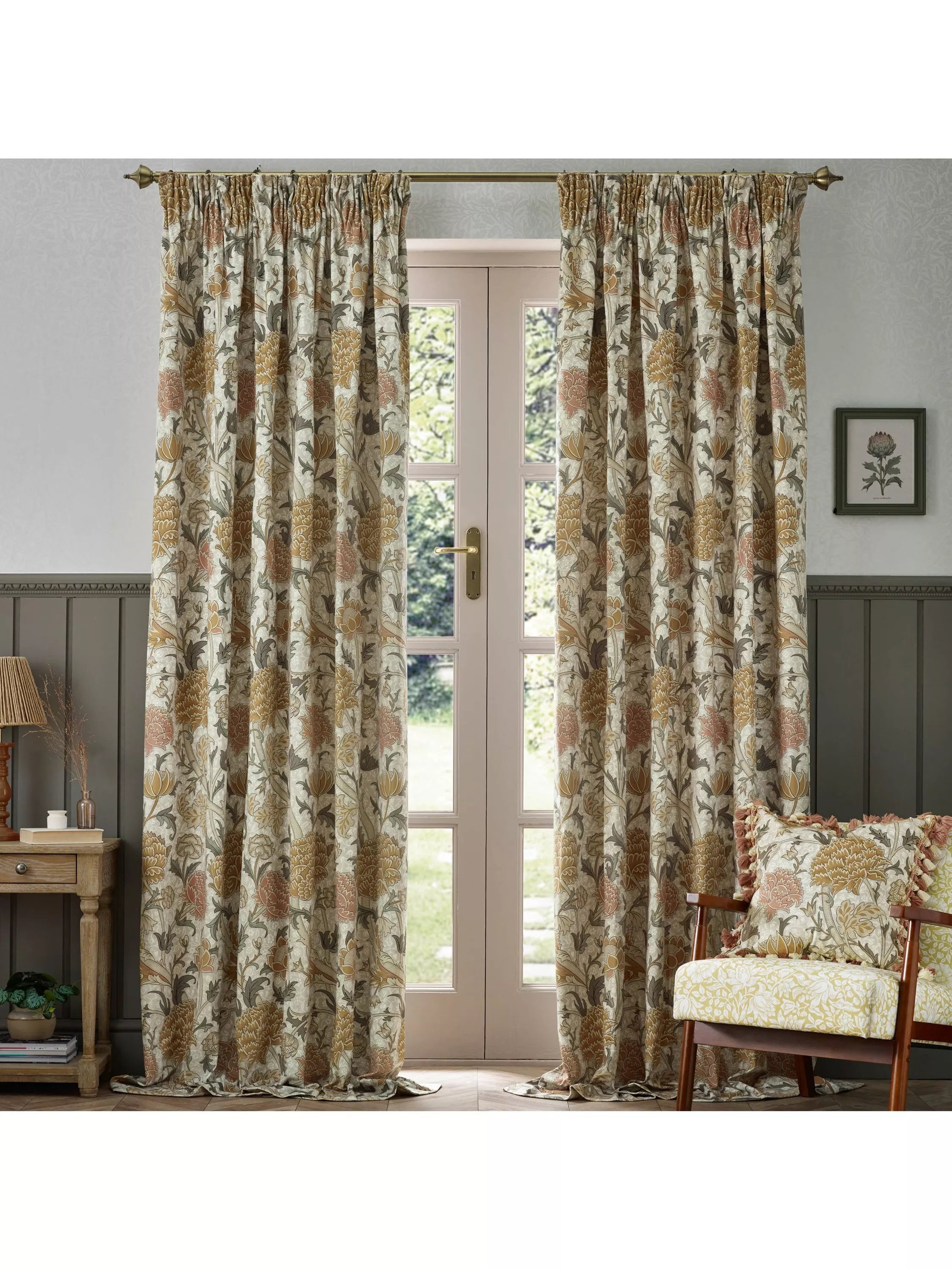 Morris & Co. Cray Pair Lined Pencil Pleat Curtains, 117cm x 137cm