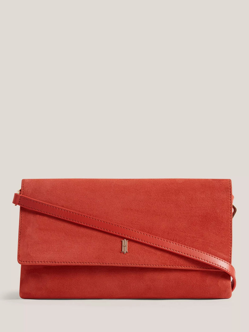 Hobbs Ashley Suede Clutch Bag, Calendula Red, One Size