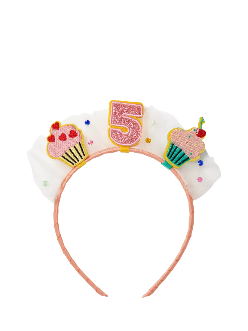 Stych Kids' Age Birthday Cake and Tulle Celebration Hairband, Multi, Age 5, One Size