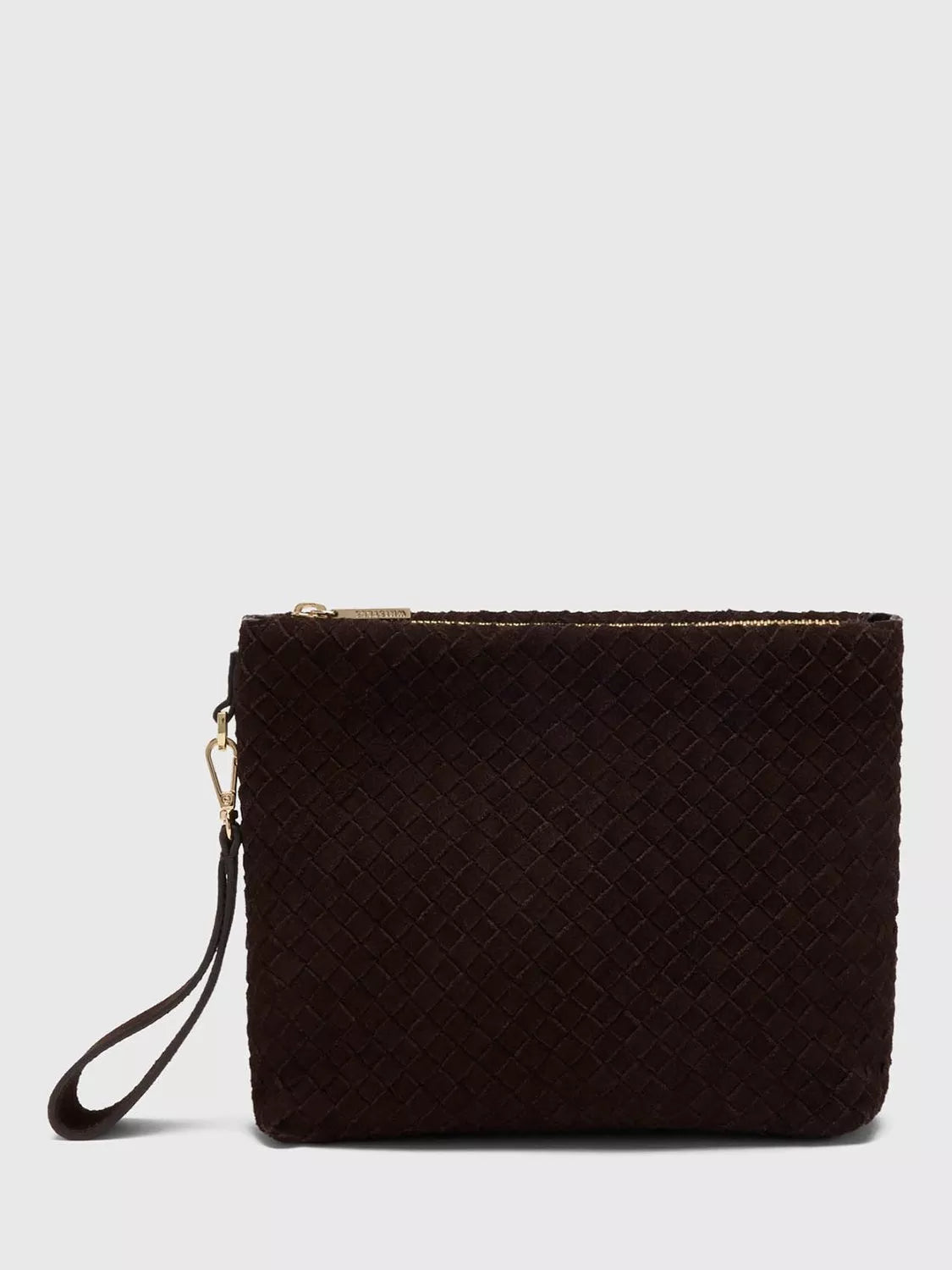Whistles Avah woven suede clutch bag chocolate - British product